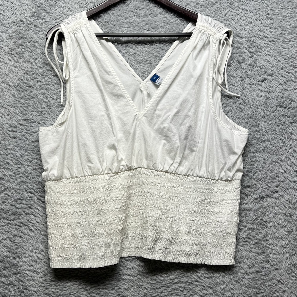 Old Navy Crop Top Womens XL White Sleeveless V Neck Tie Shoulder Smocked Blouse